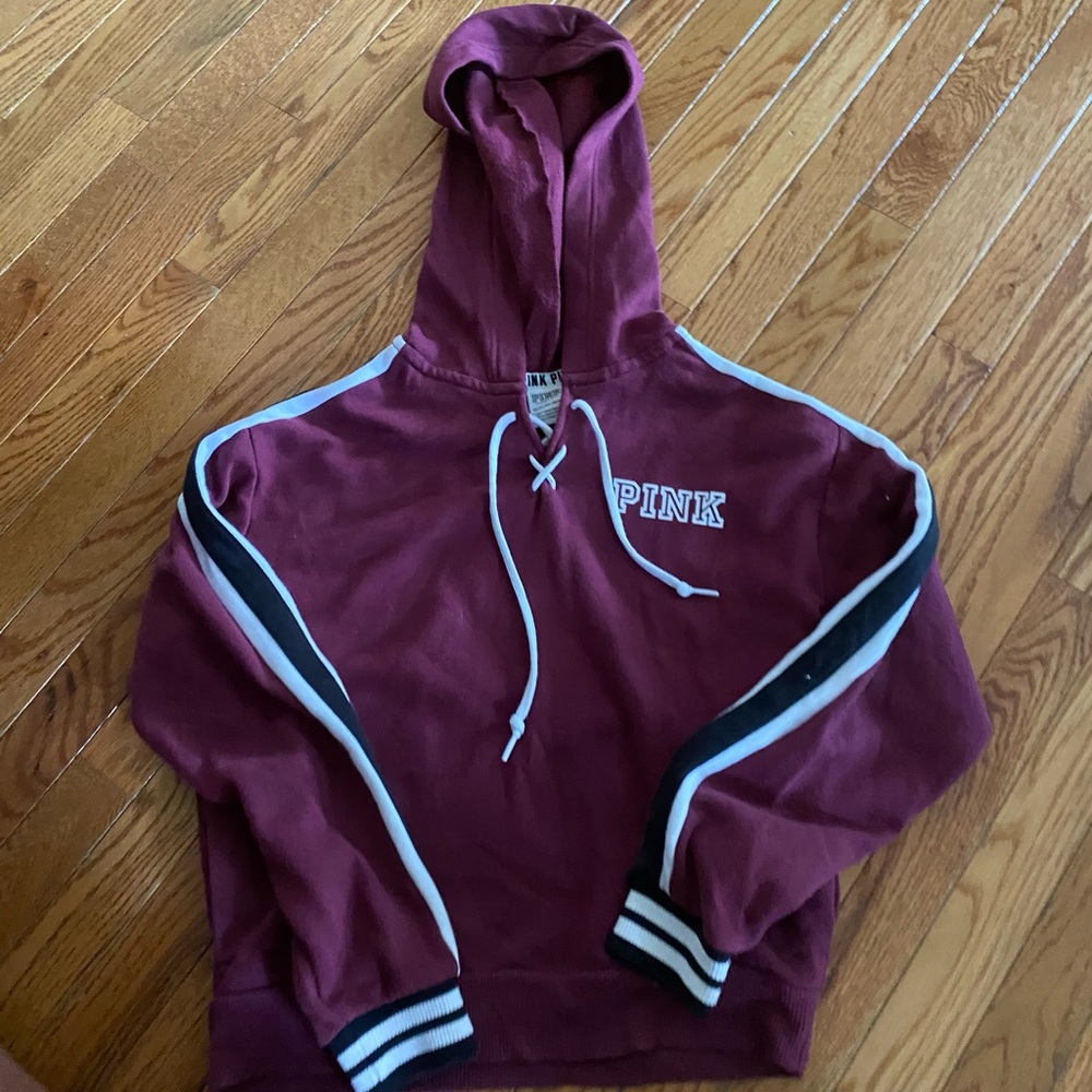 Burgundy cropped Pink hoodie